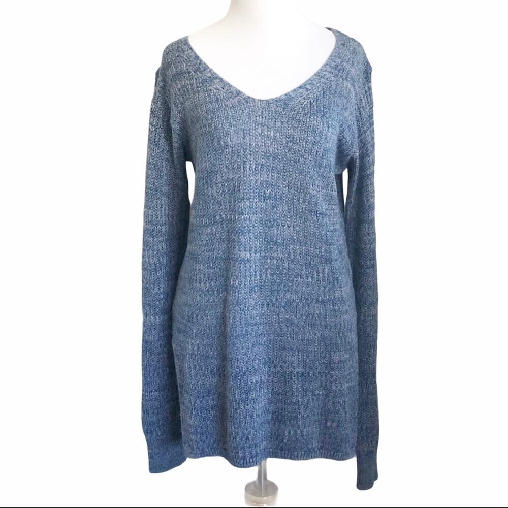 BP Marled Blue & Gray V-Neck Sweater with Side Vents Size Small